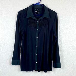INC International Concepts Black Long Sleeve Button-Down Pleated Shirt Large